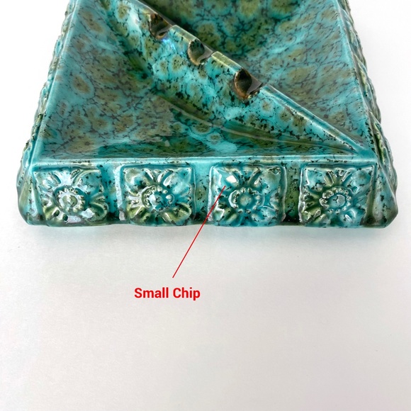 Vintage Unique Teal Ashtray - Glazed Ceramic - Artist Signed H. Kubon - Handmade - Picture 5 of 8